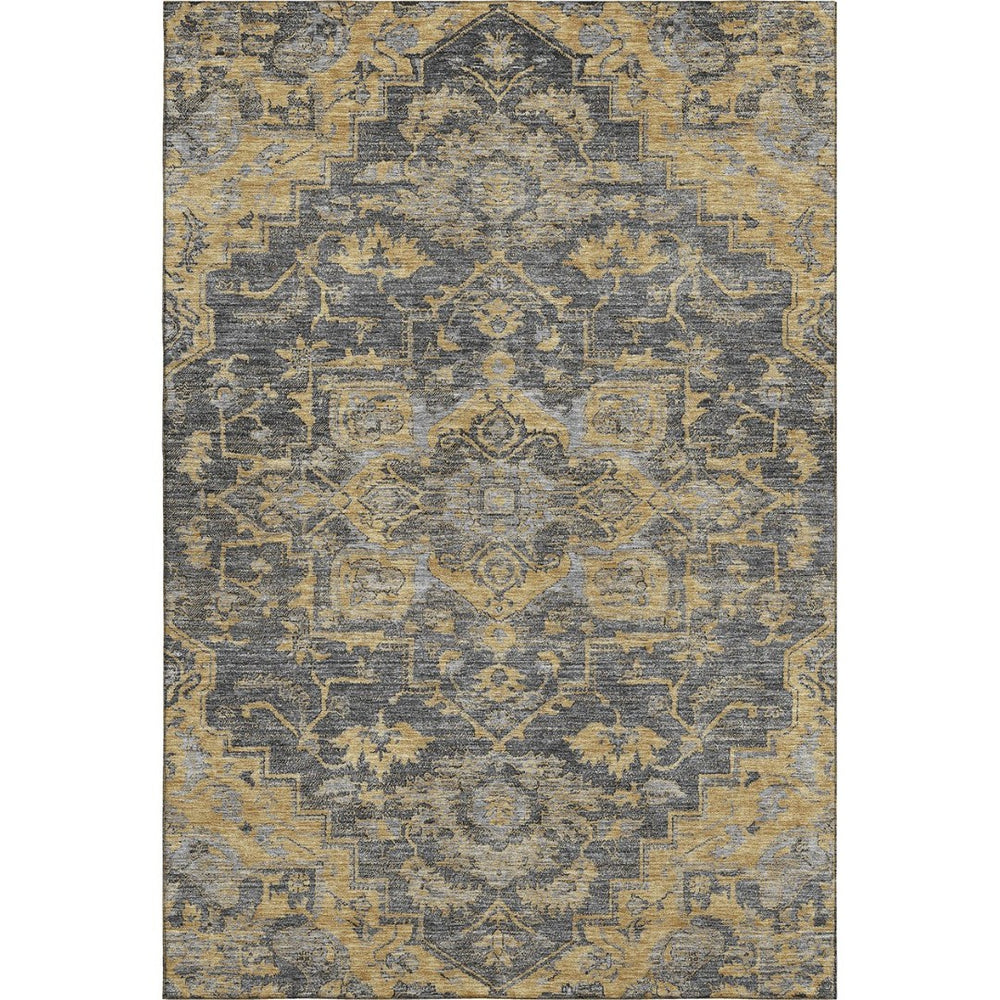 HomeRoots 10' X 14' Washable Area Rug in Gray Floral Medallion with UV Protection for Elegant Living Spaces 664750