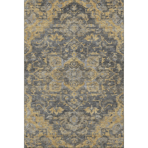 HomeRoots 10' X 14' Washable Area Rug in Gray Floral Medallion with UV Protection for Elegant Living Spaces 664750