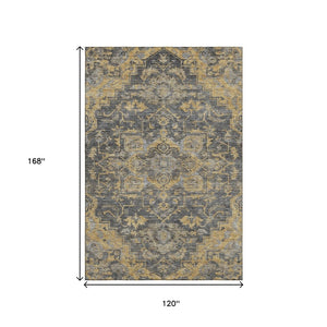 HomeRoots 10' X 14' Washable Area Rug in Gray Floral Medallion with UV Protection for Elegant Living Spaces 664750