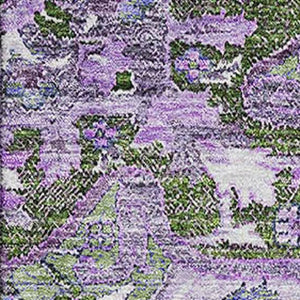 HomeRoots 5' X 8' Elegant Floral Medallion Area Rug in Olive Green, Purple & Gray – Washable & UV Protected! 664752