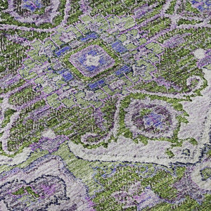 HomeRoots 8' Elegant Olive Green, Purple & Gray Floral Medallion Washable Round Area Rug with UV Protection 664753
