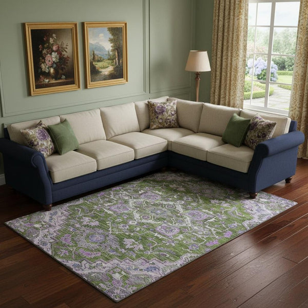 HomeRoots 8' X 10' Washable Floral Medallion Area Rug with UV Protection - Durable, Stylish, and Stain-Resistant 664754