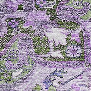 HomeRoots 9' X 12' Washable Floral Medallion Area Rug in Olive Green, Purple & Gray - Durable UV Protected Design 664755