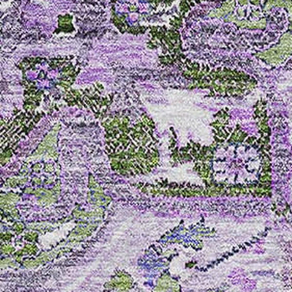 HomeRoots 9' X 12' Washable Floral Medallion Area Rug in Olive Green, Purple & Gray - Durable UV Protected Design 664755