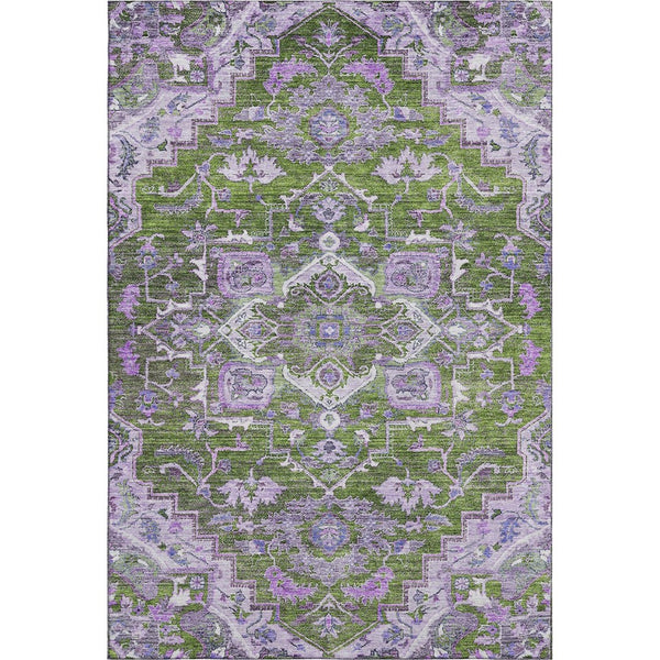 HomeRoots 10' Floral Medallion Area Rug - Olive Green, Purple & Gray - Washable, UV Protected, Pet-Friendly! 664756