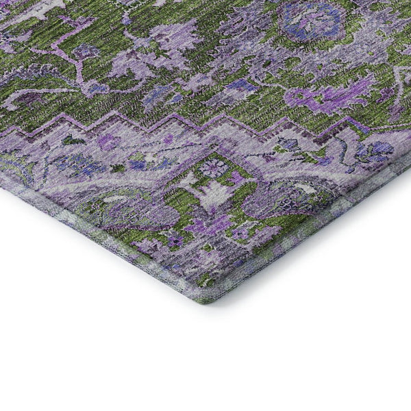 HomeRoots 10' Floral Medallion Area Rug - Olive Green, Purple & Gray - Washable, UV Protected, Pet-Friendly! 664756