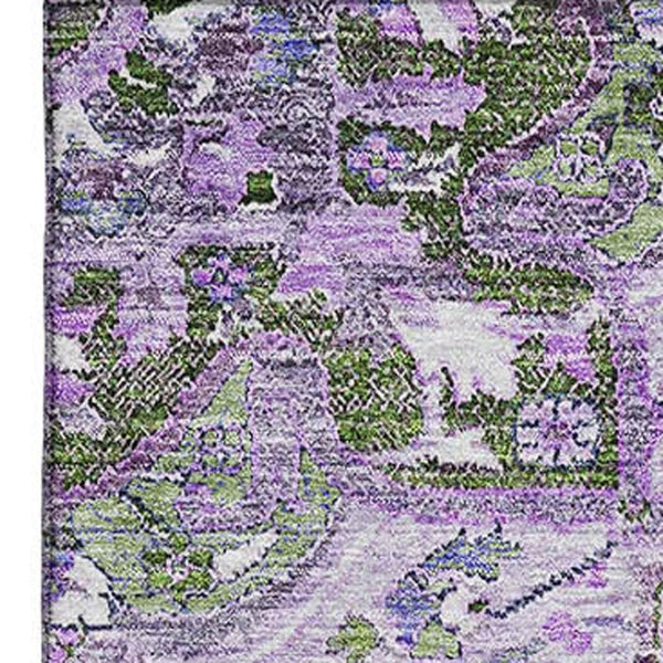 HomeRoots 10' Floral Medallion Area Rug - Olive Green, Purple & Gray - Washable, UV Protected, Pet-Friendly! 664756