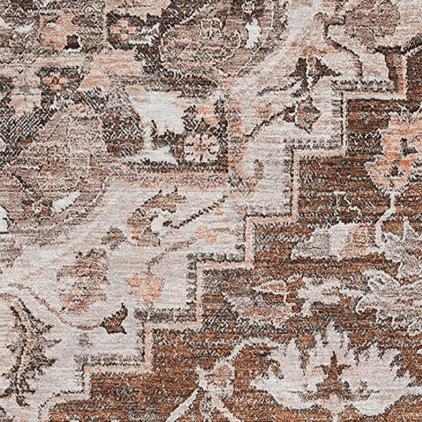 HomeRoots 5' X 8' Washable Floral Medallion Area Rug in Terra Cotta, Beige & Gray - Durable & UV Protected! 664764