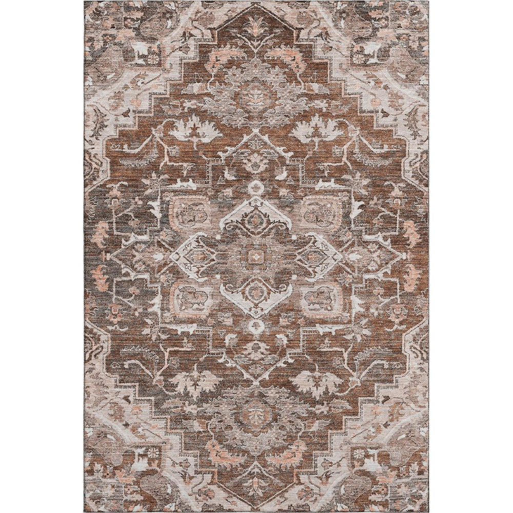 HomeRoots 8' X 10' Floral Medallion Area Rug - Terra Cotta, Beige & Gray - Washable, UV Protected & Stain Resistant! 664766