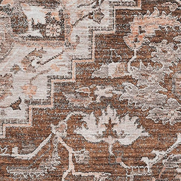 HomeRoots 8' X 10' Floral Medallion Area Rug - Terra Cotta, Beige & Gray - Washable, UV Protected & Stain Resistant! 664766
