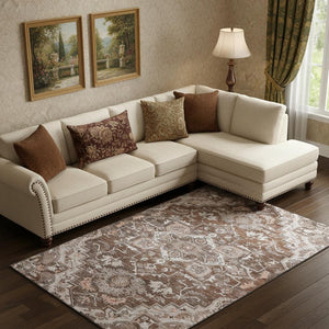 HomeRoots 10' X 14' Floral Medallion Area Rug in Terra Cotta & Gray - Washable, UV Protected, Stain Resistant! 664768