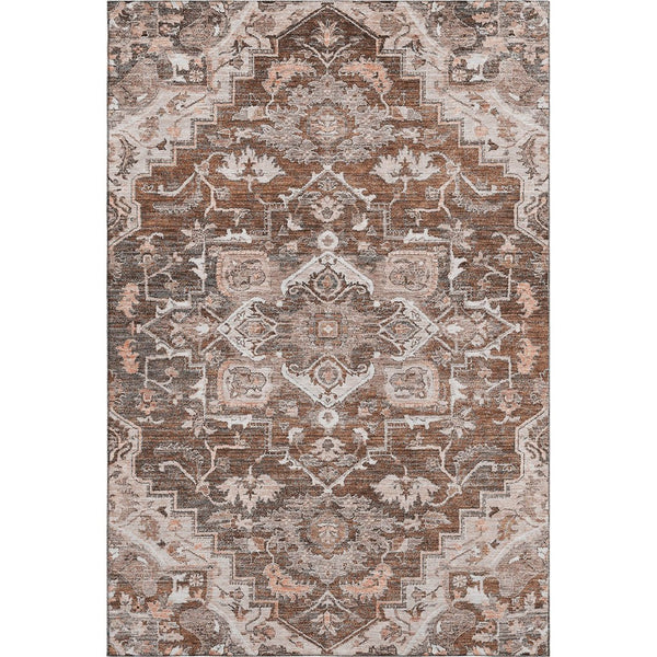 HomeRoots 10' X 14' Floral Medallion Area Rug in Terra Cotta & Gray - Washable, UV Protected, Stain Resistant! 664768