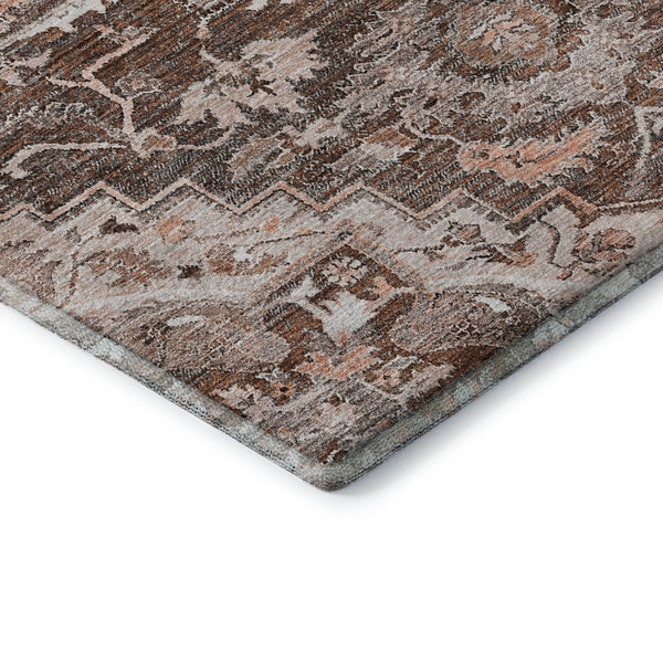 HomeRoots 10' X 14' Floral Medallion Area Rug in Terra Cotta & Gray - Washable, UV Protected, Stain Resistant! 664768
