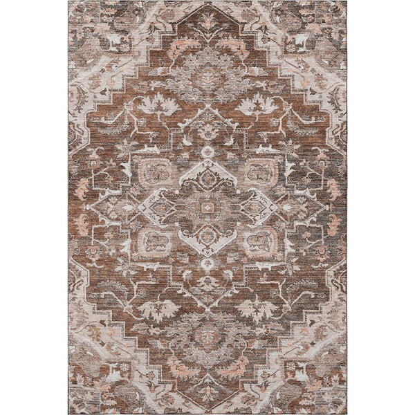HomeRoots 10' X 14' Floral Medallion Area Rug in Terra Cotta & Gray - Washable, UV Protected, Stain Resistant! 664768