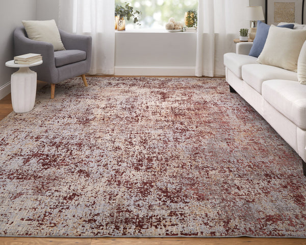 Feizy Rugs Pryor High-low Pile Abstract Rug – Luxurious Machine-made Polyester & Viscose For Modern Spaces Red,Gray,Blue Polyester,Viscose Pry39ngfredmltf10