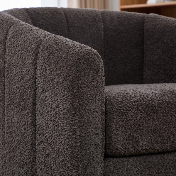 English Elm 31.89 Inch Chenille Tufted Swivel Barrel Armchair Pumpkin Sculpted Design for Living Rooms Charcoal W3098P397228