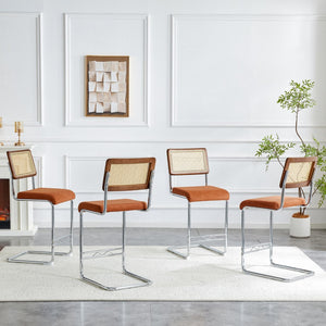 English Elm Natural Rattan Backrest Counter Stools Set of 4 with Chrome Legs and Pu Leather Seats W2920S00107