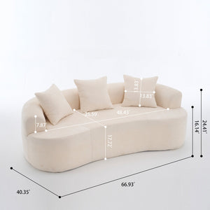 English Elm Crescent-shaped Chenille Sofa Curved Low-back Two-seater with Cloud-like Deep Cushions White W2012P375741