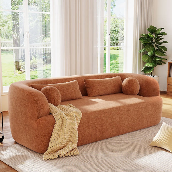 English Elm [new]86" Chenille Cloud Sofa Curved Legless 3-seater with Pocket Springs for Living Room Orange N723P404465G