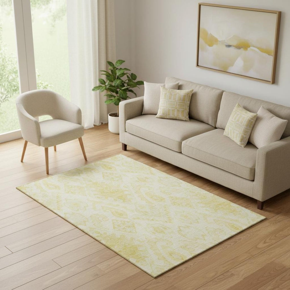 HomeRoots 5' X 8' Gold and Ivory Moroccan Area Rug - Washable, UV Protected, Durable for Homes with Kids & Pets 664806