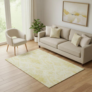 HomeRoots 5' X 8' Gold and Ivory Moroccan Area Rug - Washable, UV Protected, Durable for Homes with Kids & Pets 664806