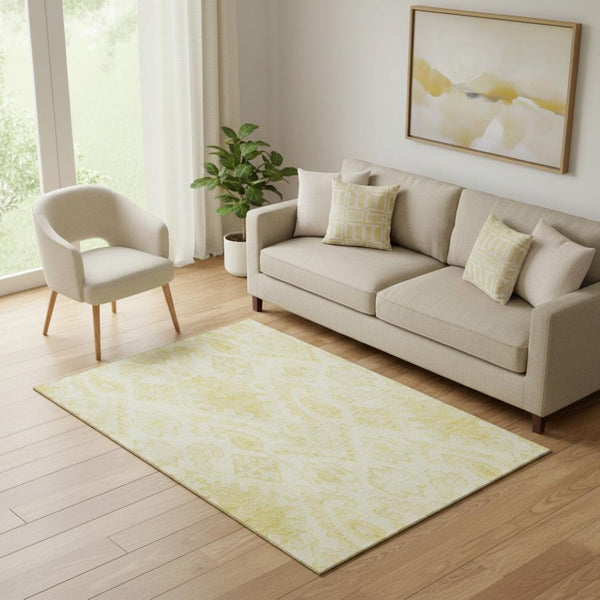 HomeRoots 5' X 8' Gold and Ivory Moroccan Area Rug - Washable, UV Protected, Durable for Homes with Kids & Pets 664806