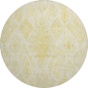 HomeRoots 8' Gold and Ivory Moroccan Round Rug - Washable, UV Protected, Stain Resistant for Busy Homes! 664807
