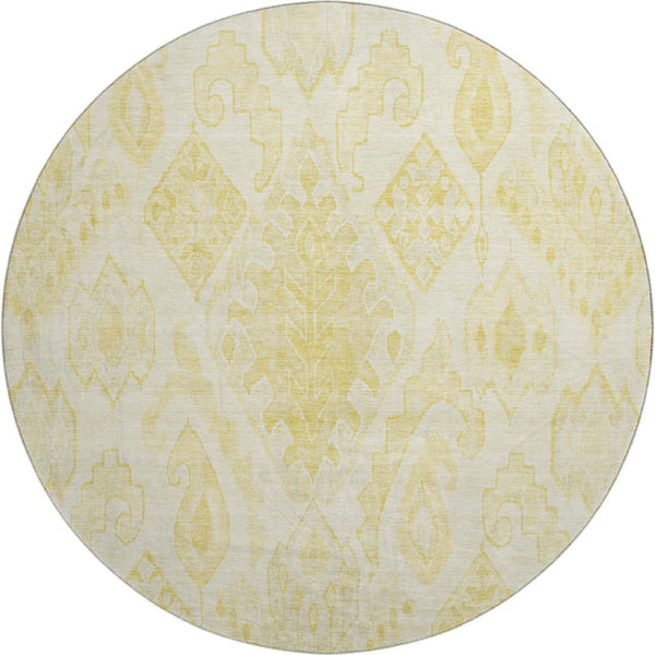 HomeRoots 8' Gold and Ivory Moroccan Round Rug - Washable, UV Protected, Stain Resistant for Busy Homes! 664807