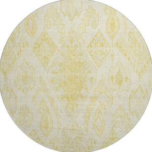 HomeRoots 8' Gold and Ivory Moroccan Round Rug - Washable, UV Protected, Stain Resistant for Busy Homes! 664807