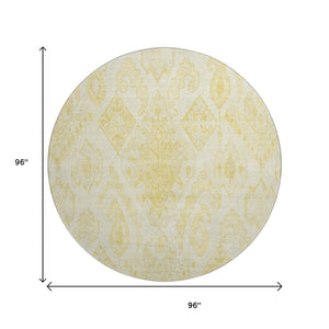 HomeRoots 8' Gold and Ivory Moroccan Round Rug - Washable, UV Protected, Stain Resistant for Busy Homes! 664807