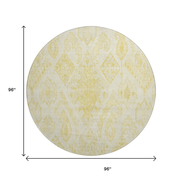 HomeRoots 8' Gold and Ivory Moroccan Round Rug - Washable, UV Protected, Stain Resistant for Busy Homes! 664807