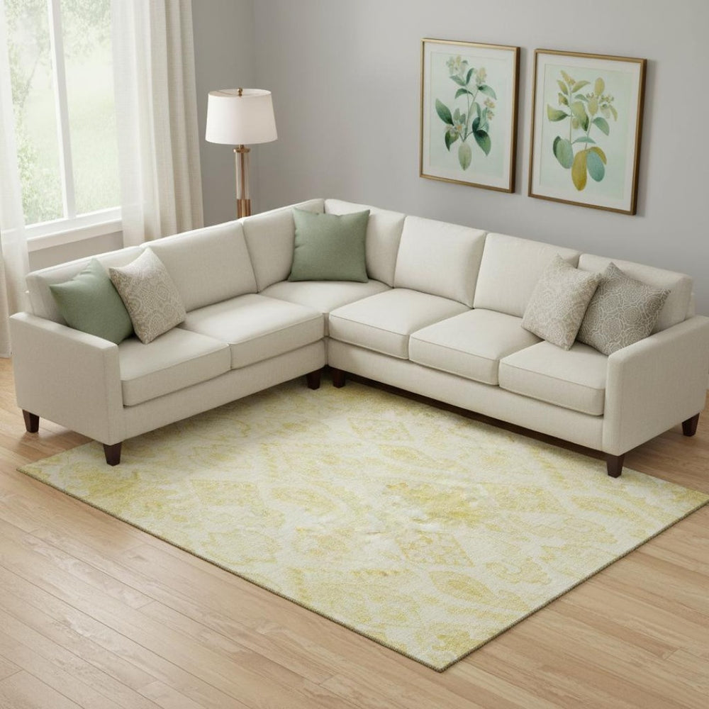 HomeRoots 8' X 10' Gold and Ivory Moroccan Area Rug – Washable, Stain-Resistant, UV Protected for Everyday Use 664808