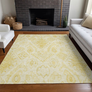 HomeRoots 8' X 10' Gold and Ivory Moroccan Area Rug – Washable, Stain-Resistant, UV Protected for Everyday Use 664808