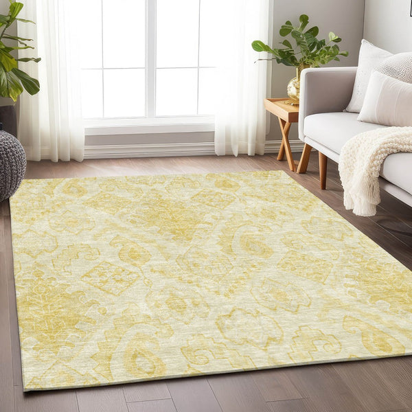 HomeRoots 8' X 10' Gold and Ivory Moroccan Area Rug – Washable, Stain-Resistant, UV Protected for Everyday Use 664808
