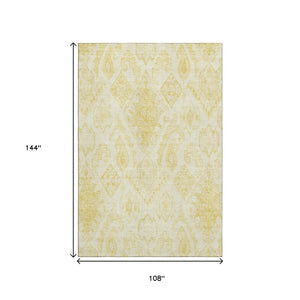 HomeRoots 9' X 12' Gold And Ivory Moroccan Area Rug – Washable, UV Protected, Stain Resistant for Easy Care! 664809
