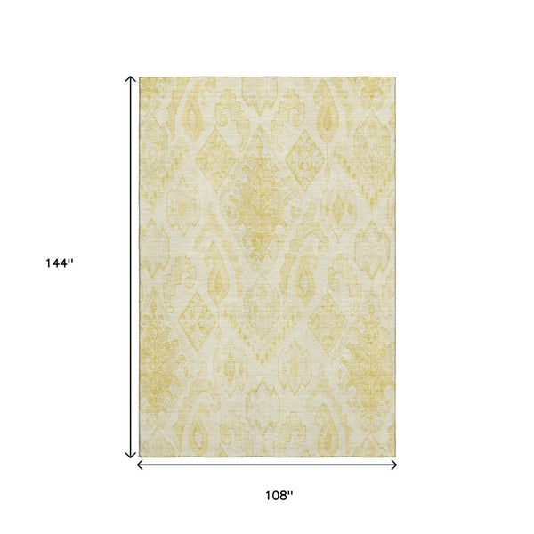 HomeRoots 9' X 12' Gold And Ivory Moroccan Area Rug – Washable, UV Protected, Stain Resistant for Easy Care! 664809