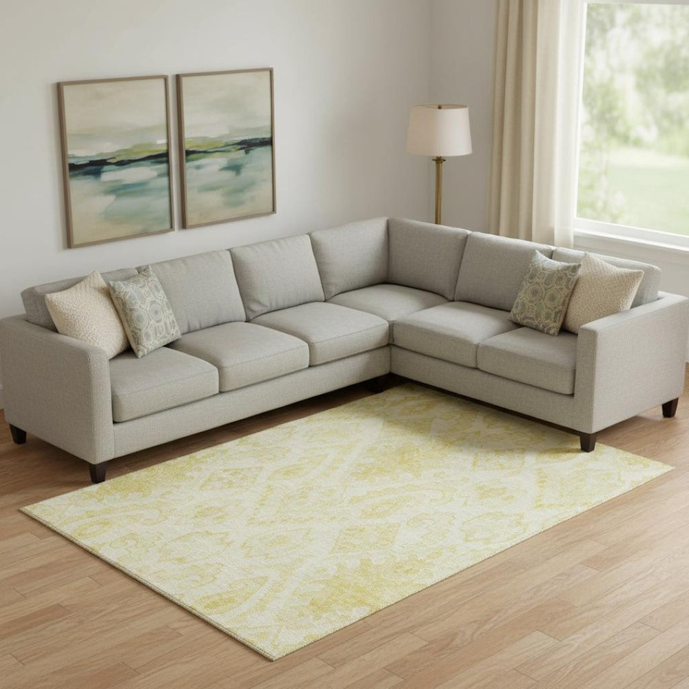 HomeRoots 9' X 12' Gold And Ivory Moroccan Area Rug – Washable, UV Protected, Stain Resistant for Easy Care! 664809