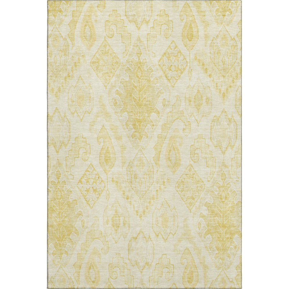 HomeRoots 9' X 12' Gold And Ivory Moroccan Area Rug – Washable, UV Protected, Stain Resistant for Easy Care! 664809