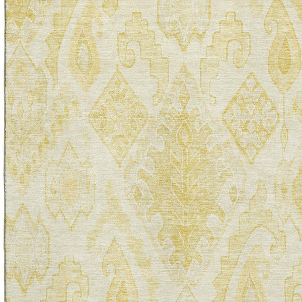 HomeRoots 9' X 12' Gold And Ivory Moroccan Area Rug – Washable, UV Protected, Stain Resistant for Easy Care! 664809
