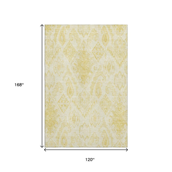 HomeRoots 10' Gold and Ivory Moroccan Washable Area Rug - Durable, Stain-Resistant with UV Protection for Homes 664810