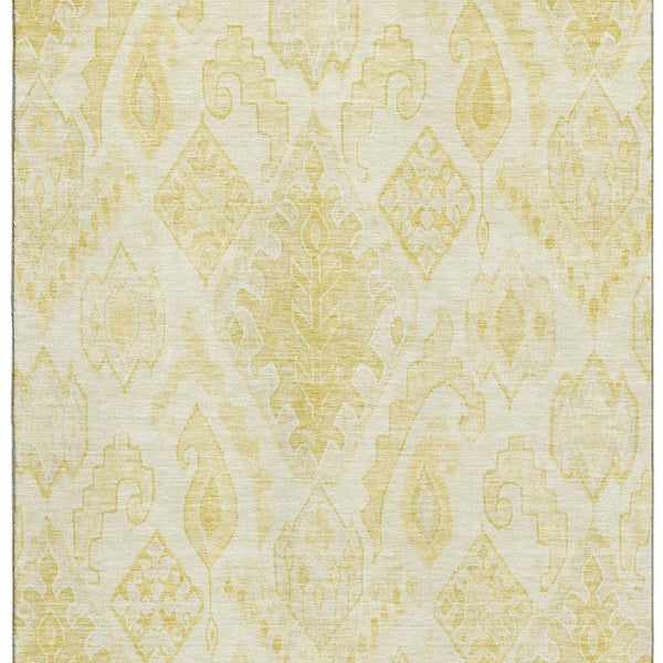 HomeRoots 10' Gold and Ivory Moroccan Washable Area Rug - Durable, Stain-Resistant with UV Protection for Homes 664810