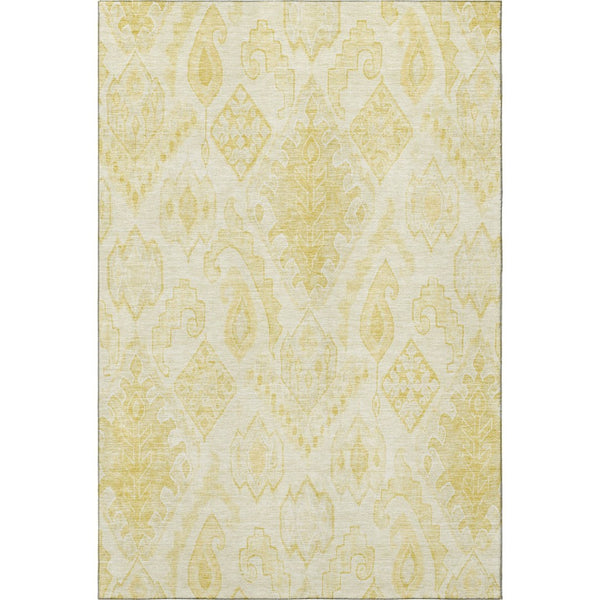 HomeRoots 10' Gold and Ivory Moroccan Washable Area Rug - Durable, Stain-Resistant with UV Protection for Homes 664810