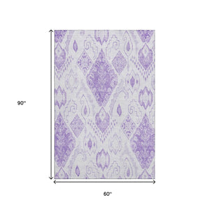 HomeRoots 5' X 8' Purple And Ivory Moroccan Area Rug – Washable, UV-Protected, Stylish & Stain-Resistant Design 664812