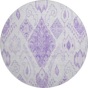 HomeRoots 8' Moroccan Round Rug in Vibrant Purple & Ivory - Washable, UV Protected, Stylish & Durable Design 664813
