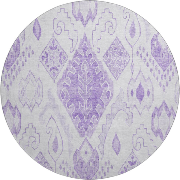 HomeRoots 8' Moroccan Round Rug in Vibrant Purple & Ivory - Washable, UV Protected, Stylish & Durable Design 664813