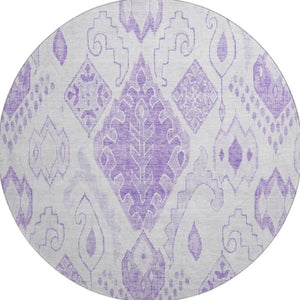 HomeRoots 8' Moroccan Round Rug in Vibrant Purple & Ivory - Washable, UV Protected, Stylish & Durable Design 664813