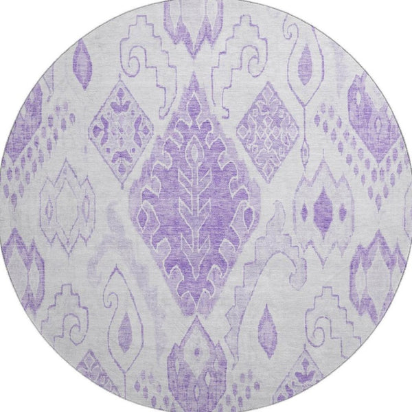 HomeRoots 8' Moroccan Round Rug in Vibrant Purple & Ivory - Washable, UV Protected, Stylish & Durable Design 664813
