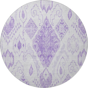 HomeRoots 8' Moroccan Round Rug in Vibrant Purple & Ivory - Washable, UV Protected, Stylish & Durable Design 664813