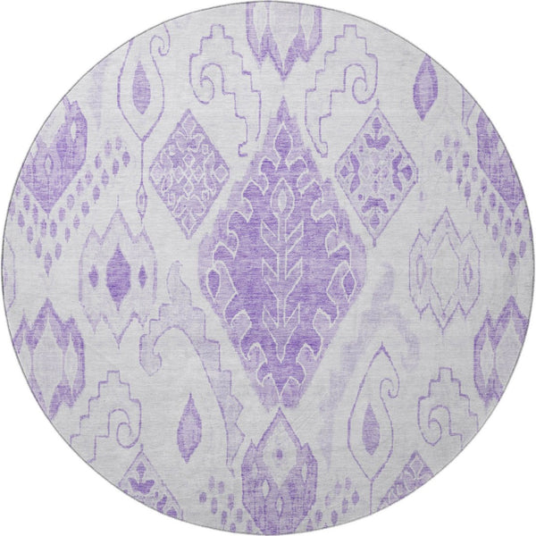 HomeRoots 8' Moroccan Round Rug in Vibrant Purple & Ivory - Washable, UV Protected, Stylish & Durable Design 664813