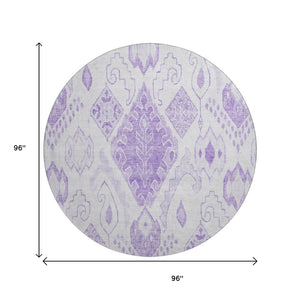 HomeRoots 8' Moroccan Round Rug in Vibrant Purple & Ivory - Washable, UV Protected, Stylish & Durable Design 664813
